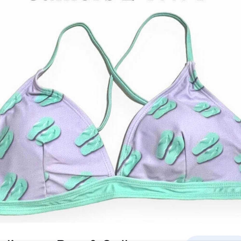 Undercurrent Juniors L Lilac and Mint Green Bikini Top with Flip Flop Pattern